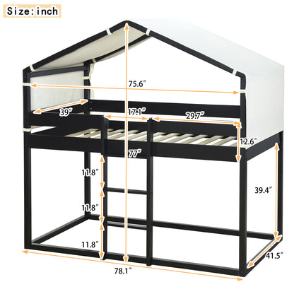 Twin Over Twin Bunk Bed Wood Bed with Tent