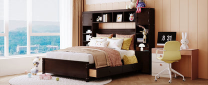 Wooden Bed With All-in-One Cabinet and Shelf