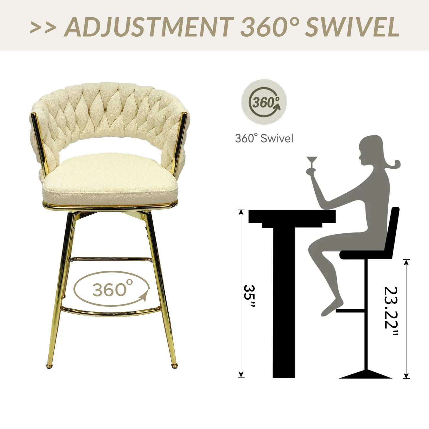 bar chair toweling woven bar stool set of 4, white