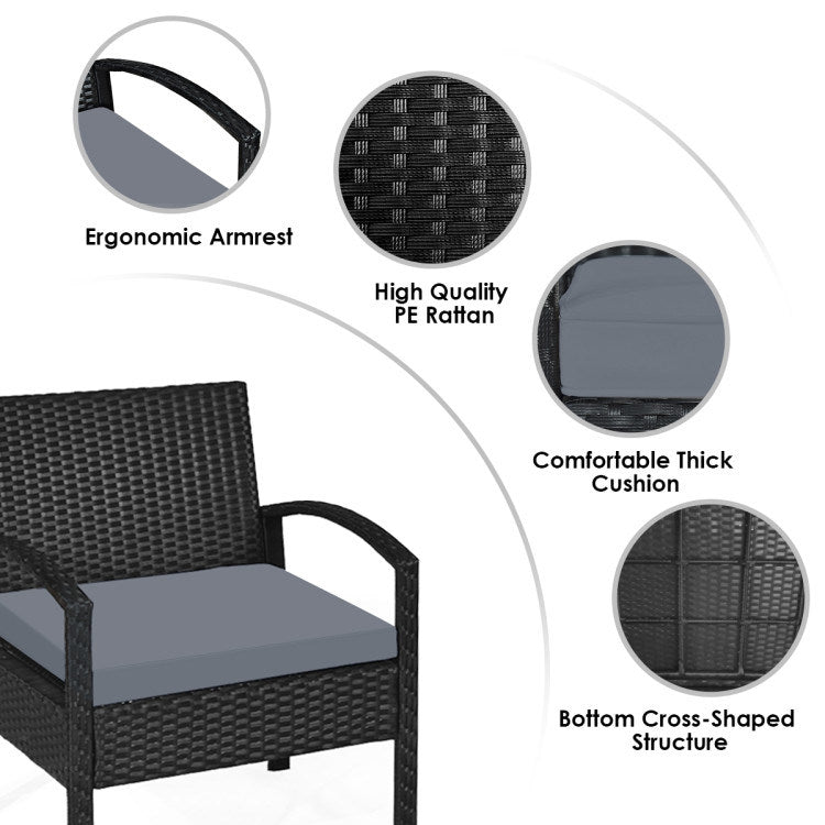 3 pieces outdoor rattan patio conversation set with seat cushions