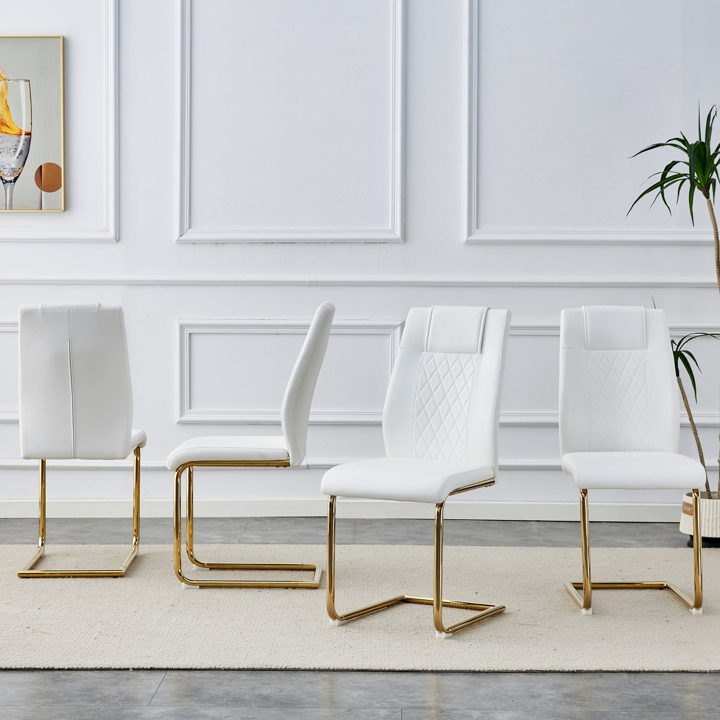 faux leather cushion chairs set of 4, white+pu