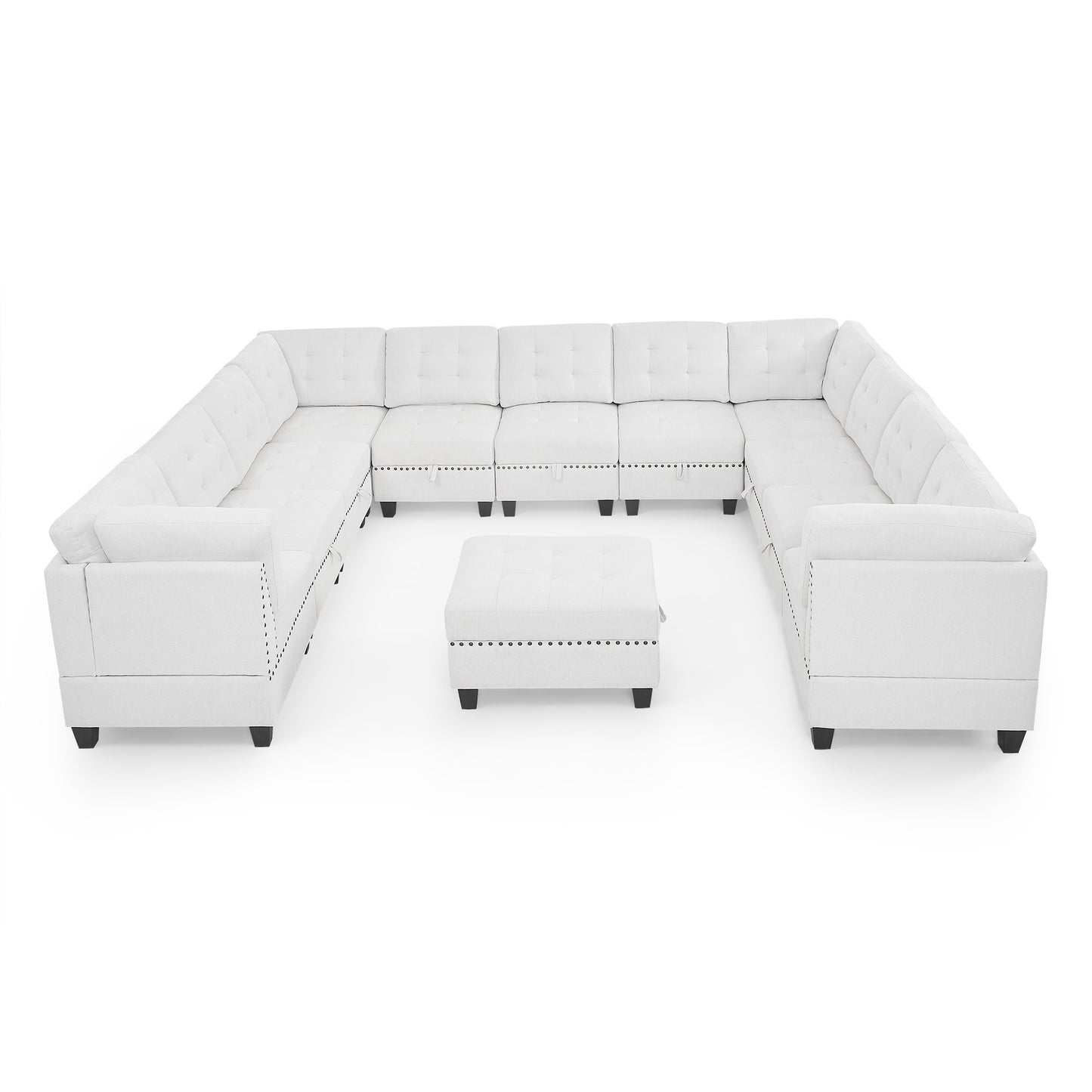 u shape modular sectional with ottoman, ivory