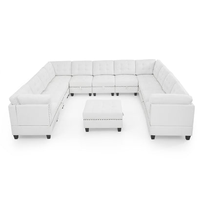 U shape Modular Sectional with Ottoman, Ivory
