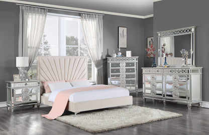ACME Faiz Queen Bed, Beige Velvet
