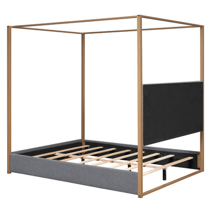 Upholstery Canopy Platform Bed with Headboard and Metal Frame, Gray