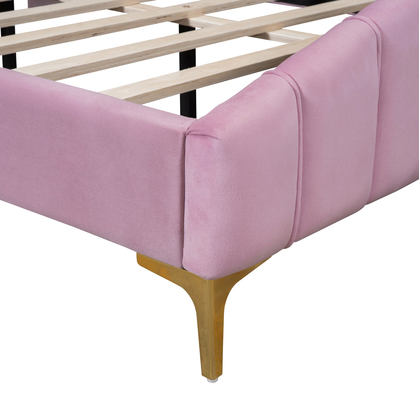 stylish velvet platform bed with thick fabric, pink