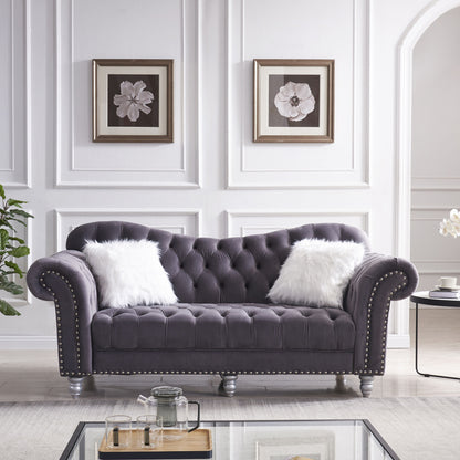 3 Piece Living Room Sofa Set with 5 White Villose Pillow, Grey