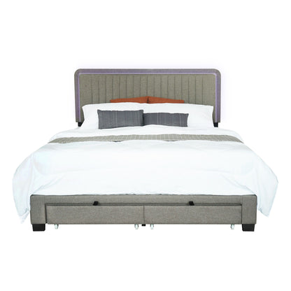 Queen Size Upholstered Bed with Adjustable Height  Storage