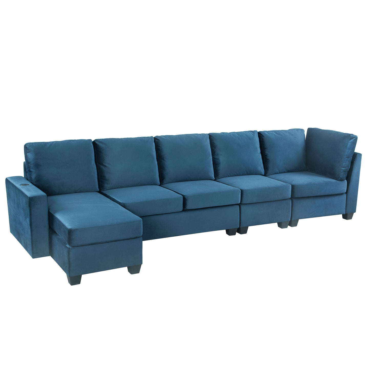 modern l shape sectional sofa with usb charging port, navy