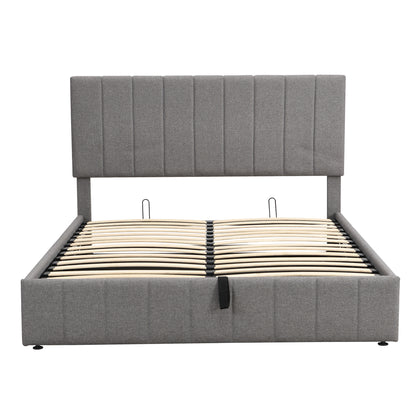 Queen size Upholstered Platform bed with a Hydraulic Storage System - Gray Queen size Upholstered Platform bed with a Hydraulic Storage System - Gray Queen size Upholstered Platform bed with a Hydrau