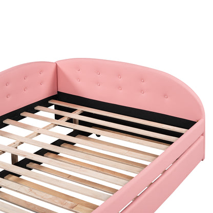 PU Upholstered Tufted Daybed with Trundle and Cloud Shaped Guardrail, Pink