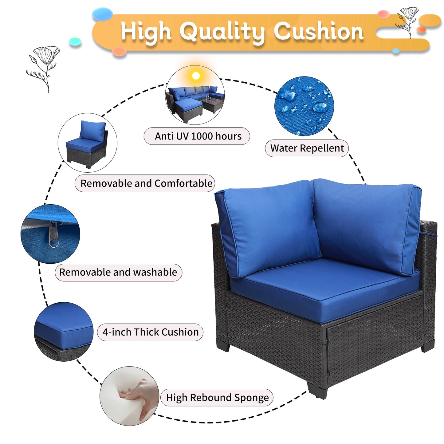 7-piece pe rattan wicker cushioned sofa sets and coffee table