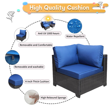 7-Piece PE Rattan Wicker Cushioned Sofa Sets and Coffee Table