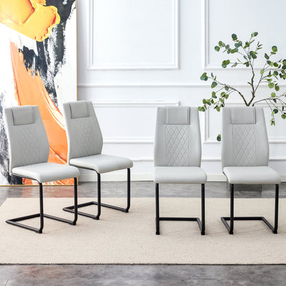Faux Leather Cushion Chairs Set of 4, Light Grey+PU leather