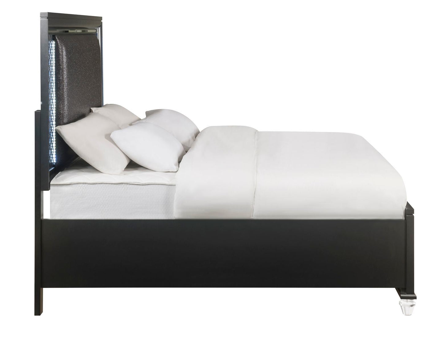 acme sawyer queen bed, pu & metallic gray