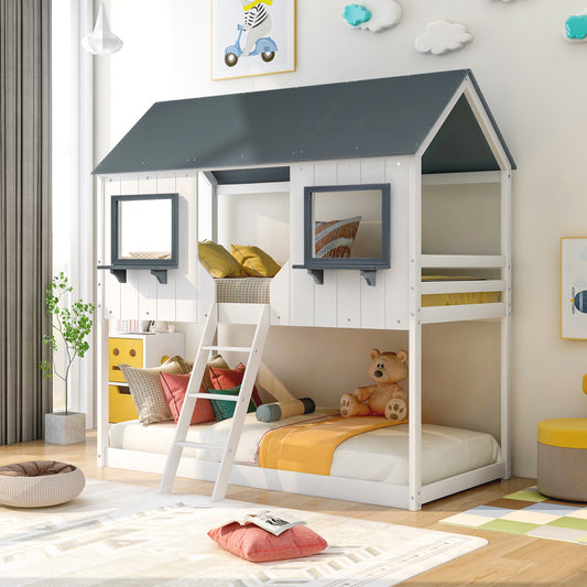 Twin Over Twin Bunk Bed with Roof