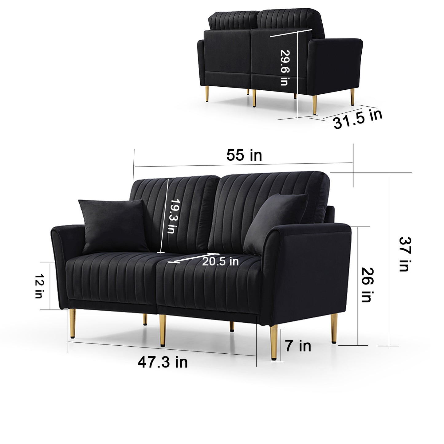 3 pieces sectional sofa set, black velvet