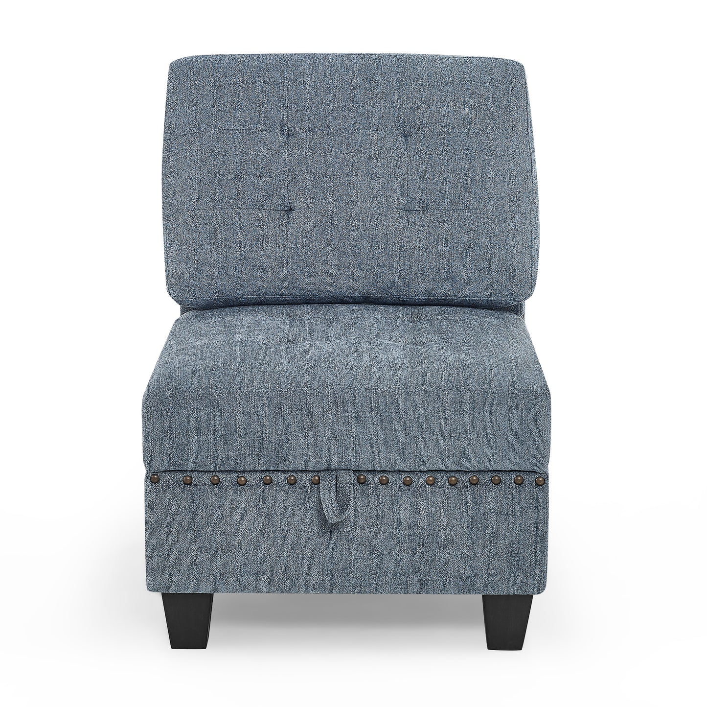 l shape modular sectional sofa includes 2 ottomans, navy blue