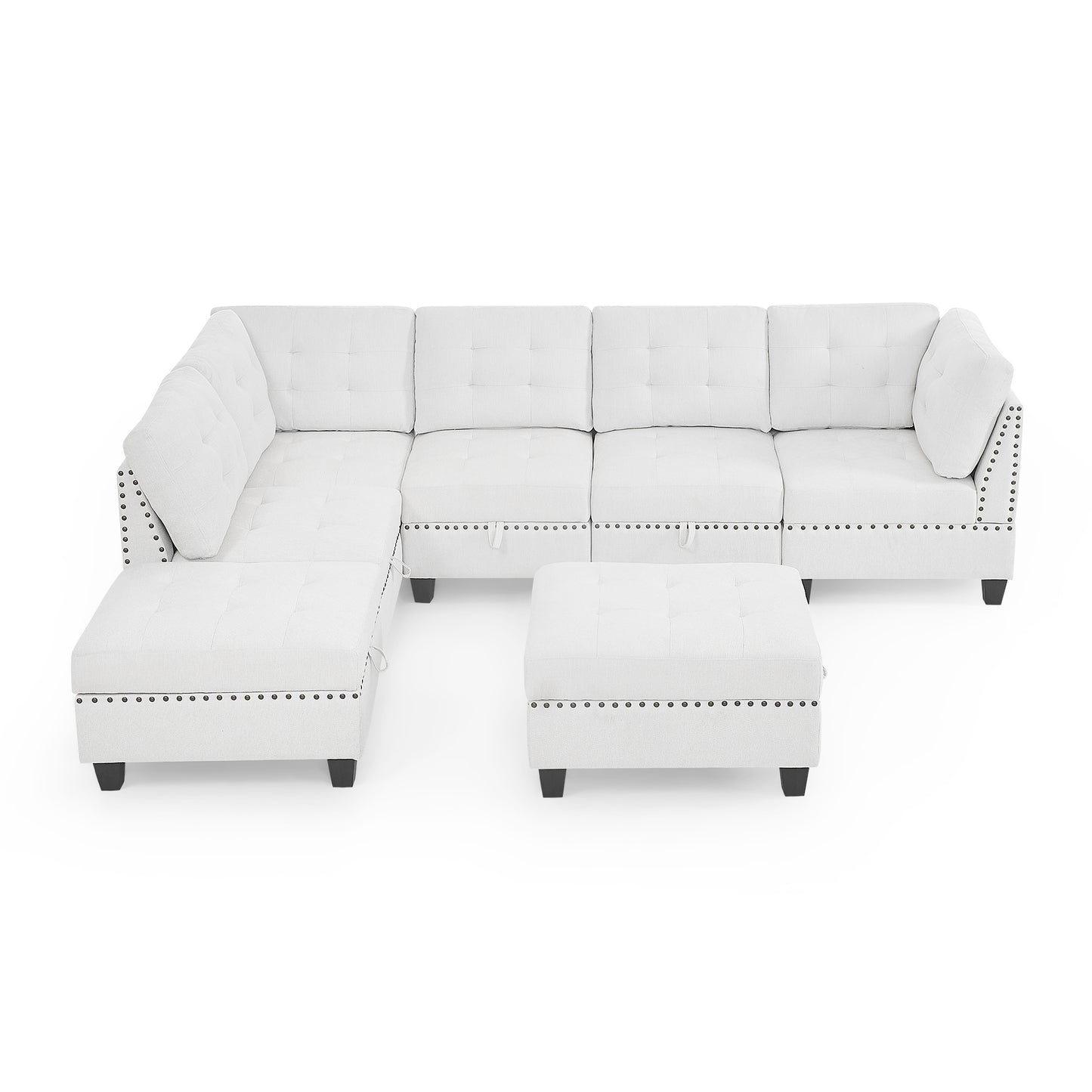 l shape modular sectional sofa includes 2 ottomans, ivory chenille