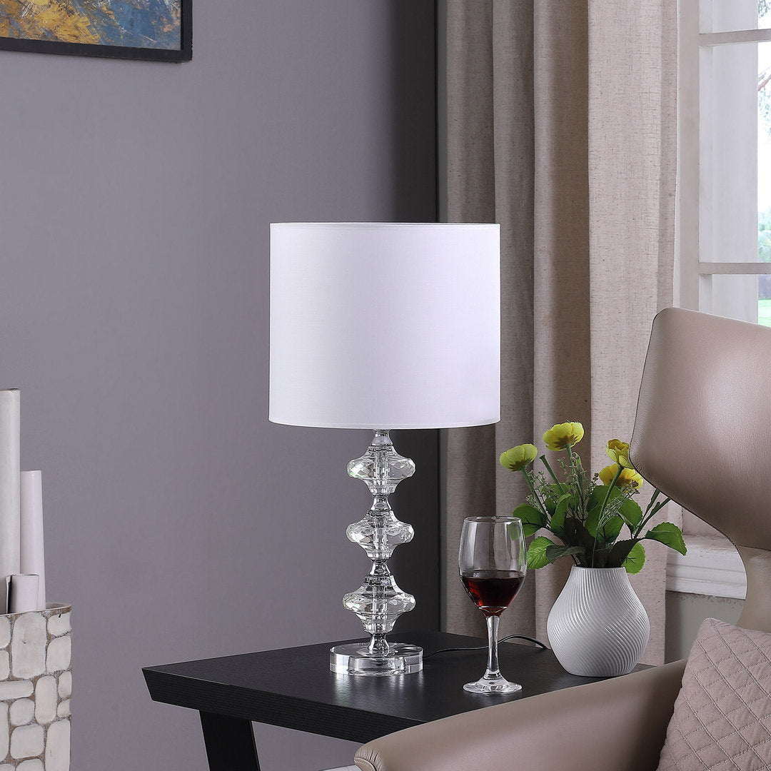 22.25" geometric prism solid crystal table lamp in chrome silver