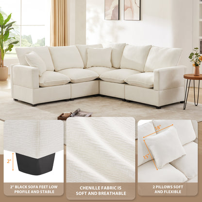 Chenille Sectional Couch Set with 2 Pillows Included