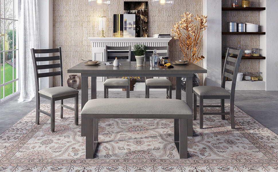 6-pieces solid wood dining table set