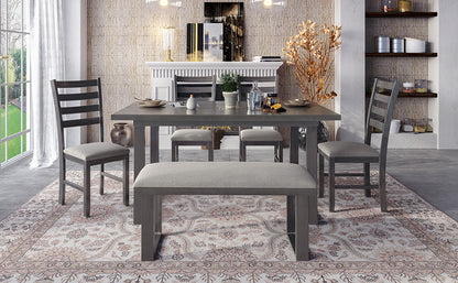 6-Pieces Solid Wood Dining Table Set