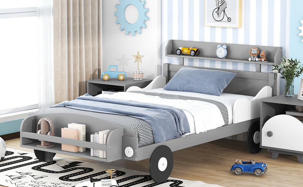 twin size car-shaped platform bed, gray
