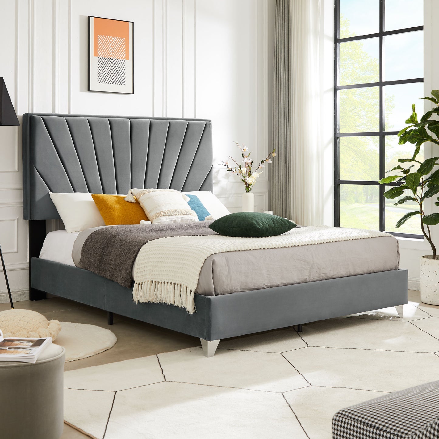 flannelette beautiful line stripe cushion headboard, grey