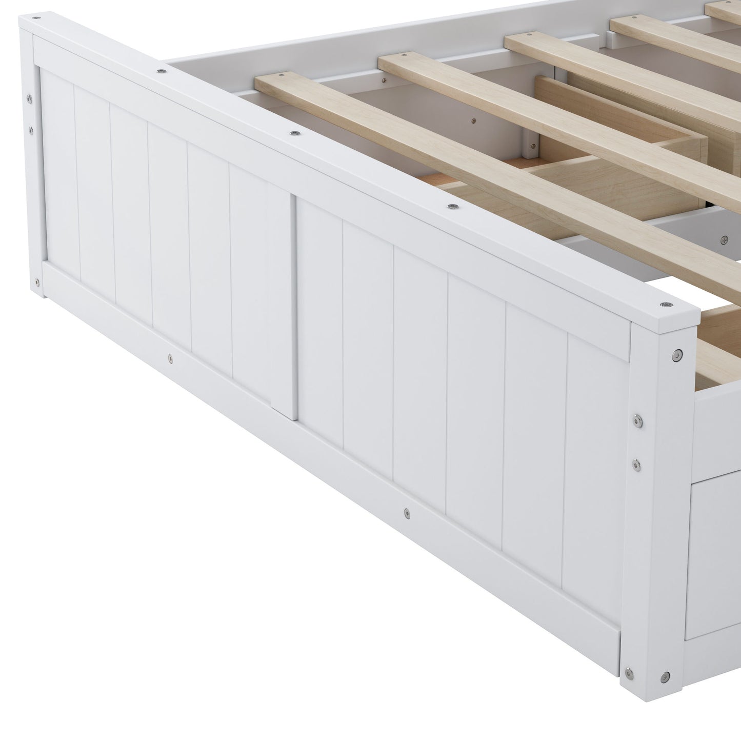 elegant and functional bed with 4 drawers and all-in-one cabinet and shelf, white