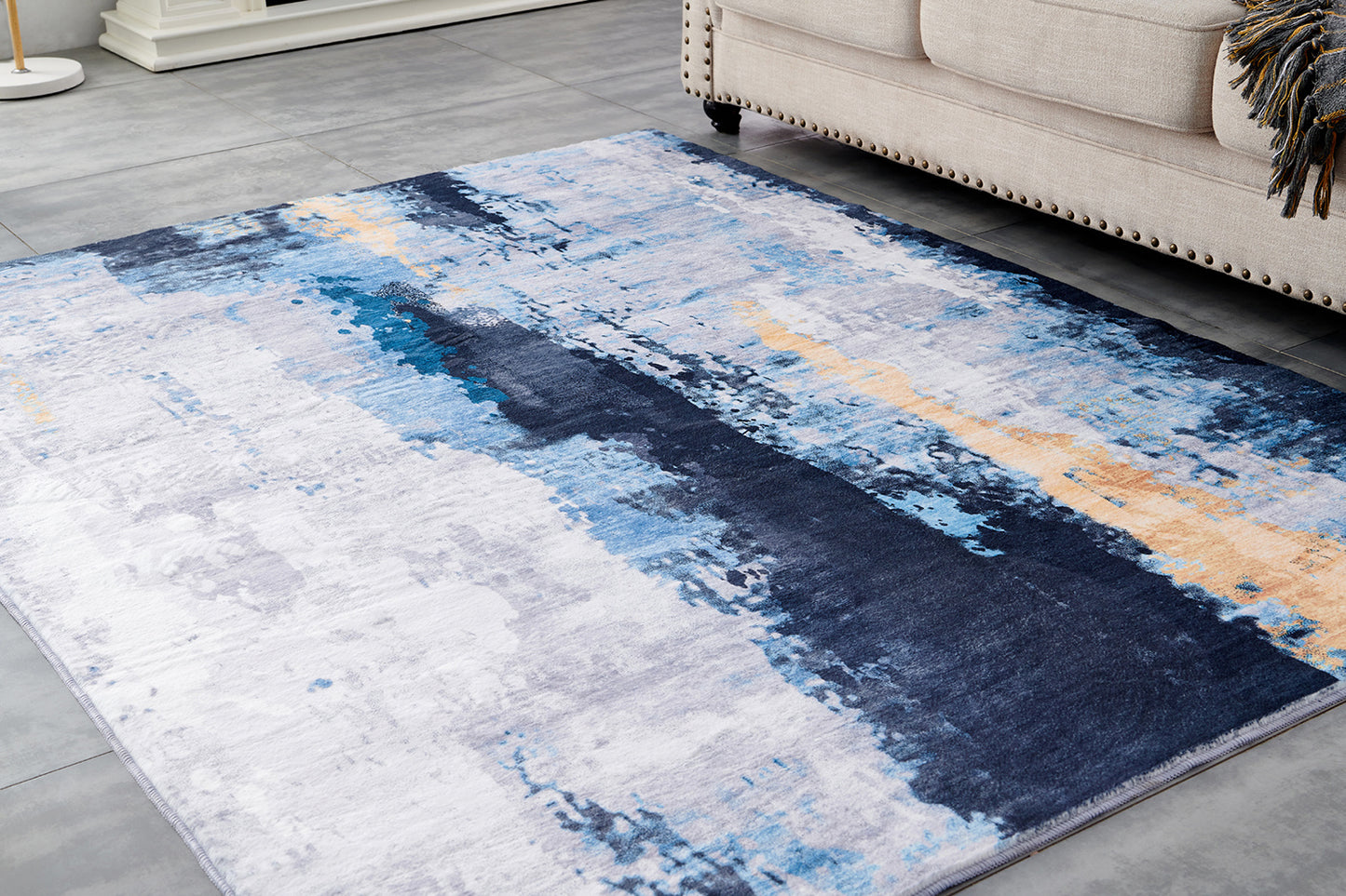zara collection abstract design gray blue yellow machine washable super soft area rug