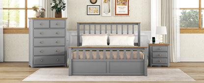 3-Pieces Bedroom Sets with Nightstand(USB Charging Ports) and Storage Chest,Gray+Natrual