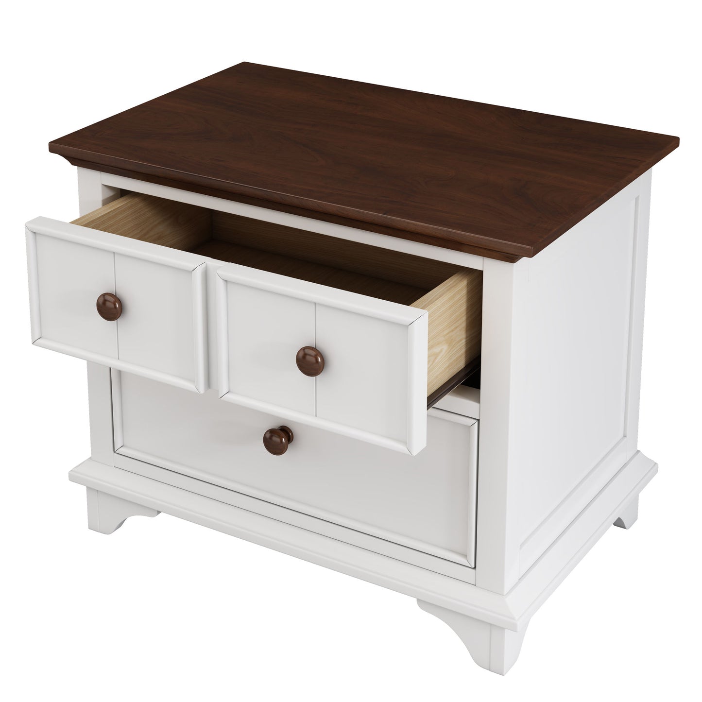 wooden captain bed with trundle and nightstand, white+walnut