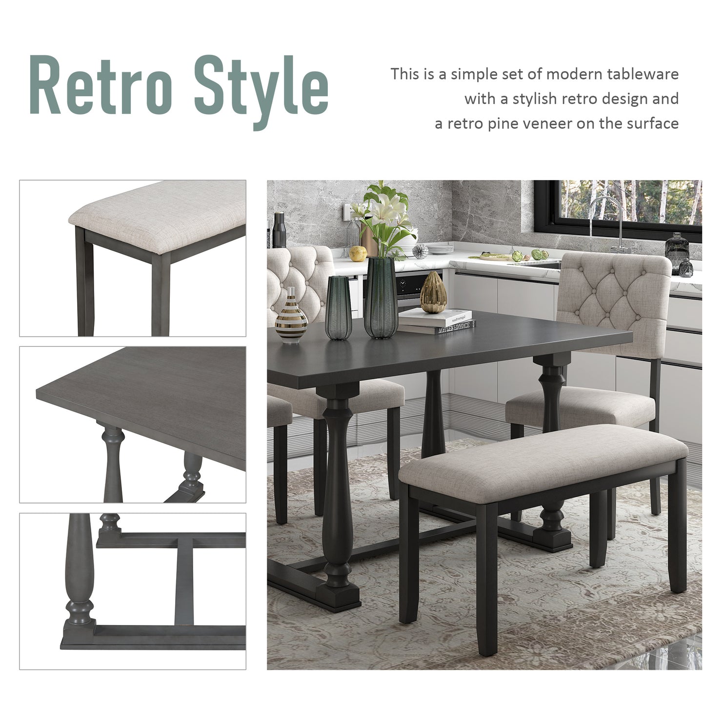 upholstered 6-piece dining table set