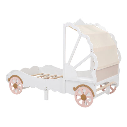 Princess Carriage Bed with Canopy, White+Pink+Gold