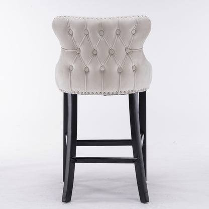 A&A Velvet Upholstered Wing-Back Chairs, Set of 2 Beige