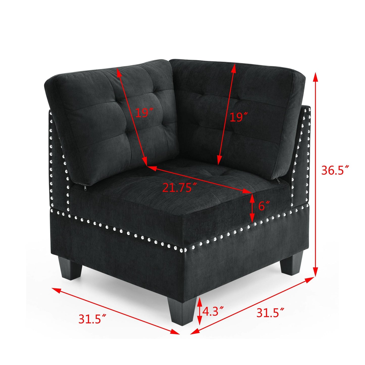 rene u shape modular sectional sofa, black velvet