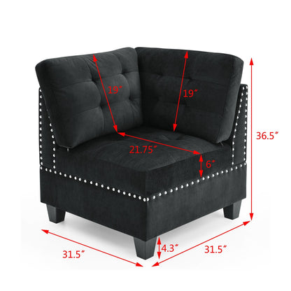 Rene U shape Modular Sectional Sofa, Black Velvet