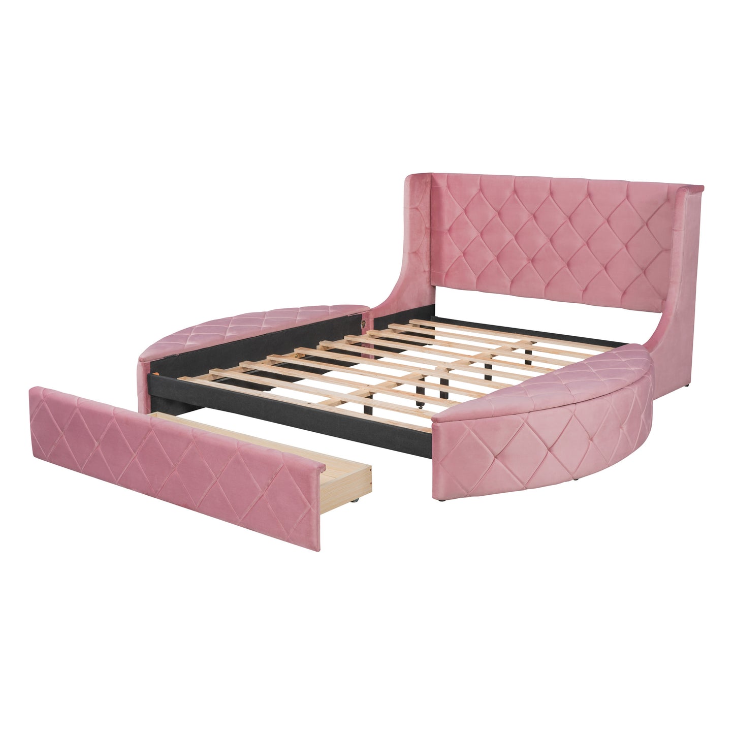upholstered platform storage velvet bed with wingback headboard- pink