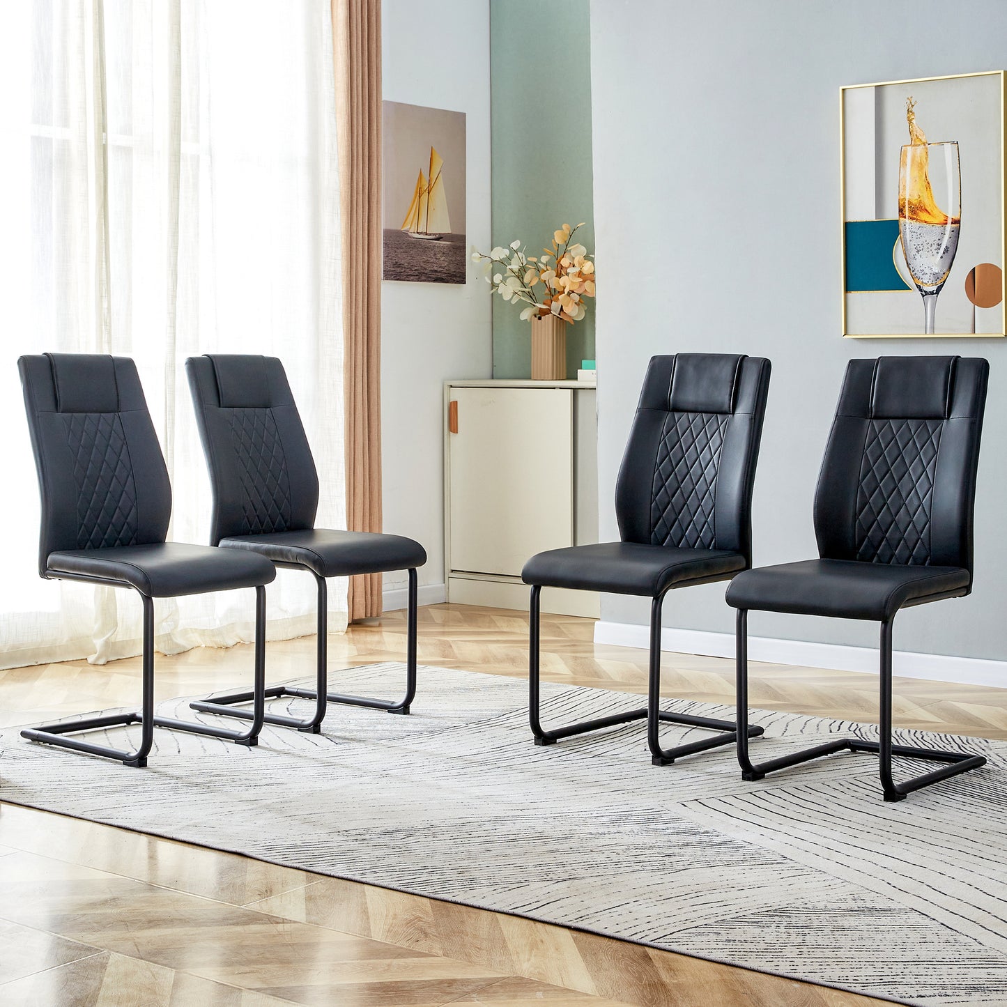 modern leather chairs set of 4, black+pu