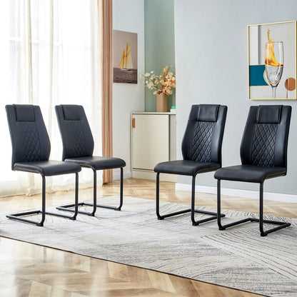 Modern Leather Chairs Set of 4, Black+PU