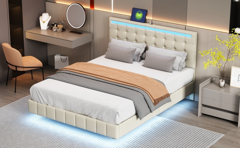 floating bed frame with led lights and usb charging #5