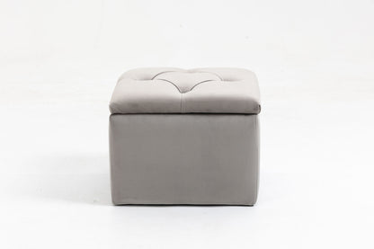 Set of 3 47.5" Wide Upholstered Storage Ottoman with Tufted Top and Solid Wood Legs Gray