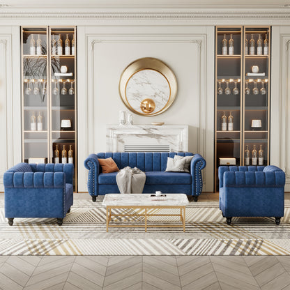 Frosted Velvet Upholstered Sofa Set