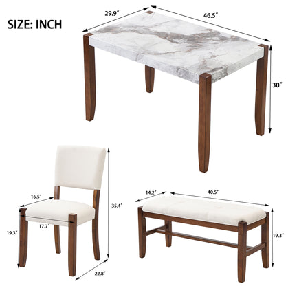 4-Piece Modern Dining Furniture Set  46" Faux Marble Style