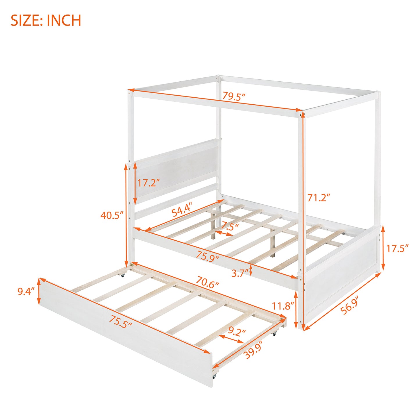 wood canopy bed with trundle
