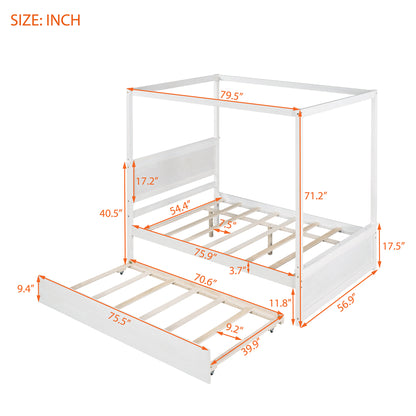 Wood Canopy Bed with Trundle