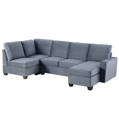 Modern L shape Sectional Sofa With USB Charging Port, Grey