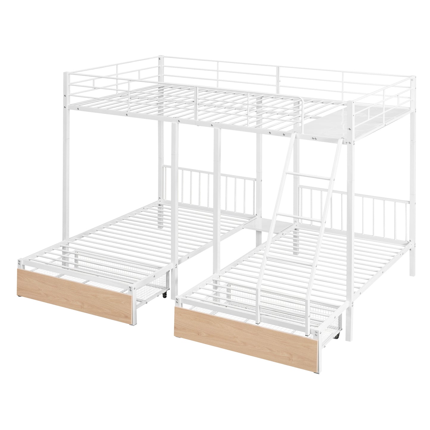 full over twin & twin bunk bed with drawers and guardrails, white