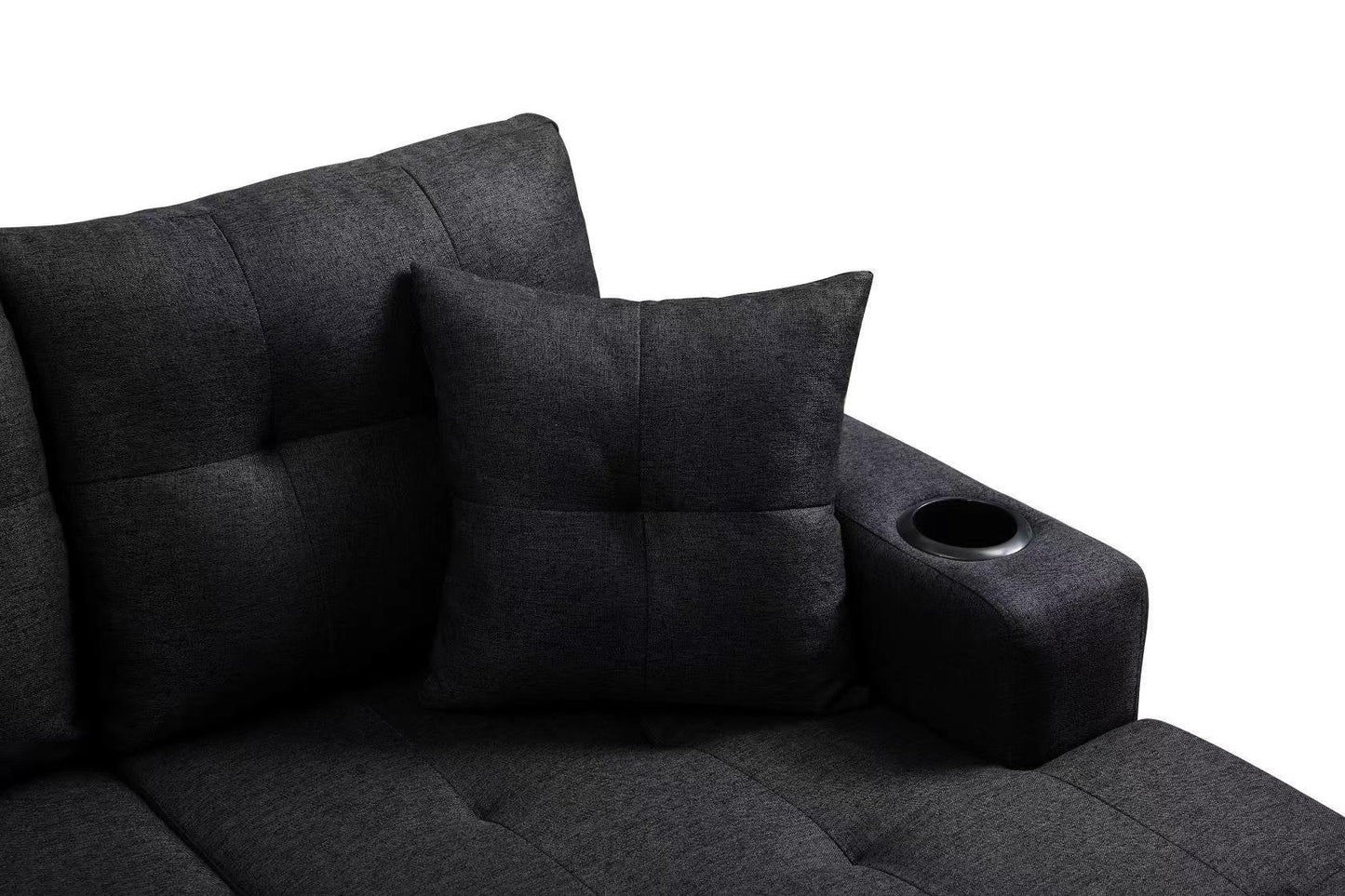 right sectional sofa with footrest, black